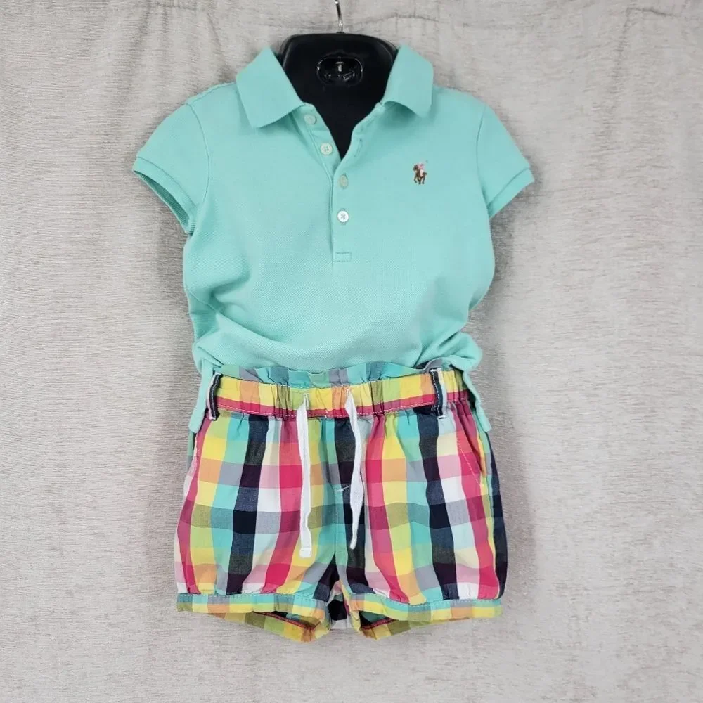 Girls Mint Polo Top by Ralph Lauren and Gap Plaid Shorts Cotton Size 3T